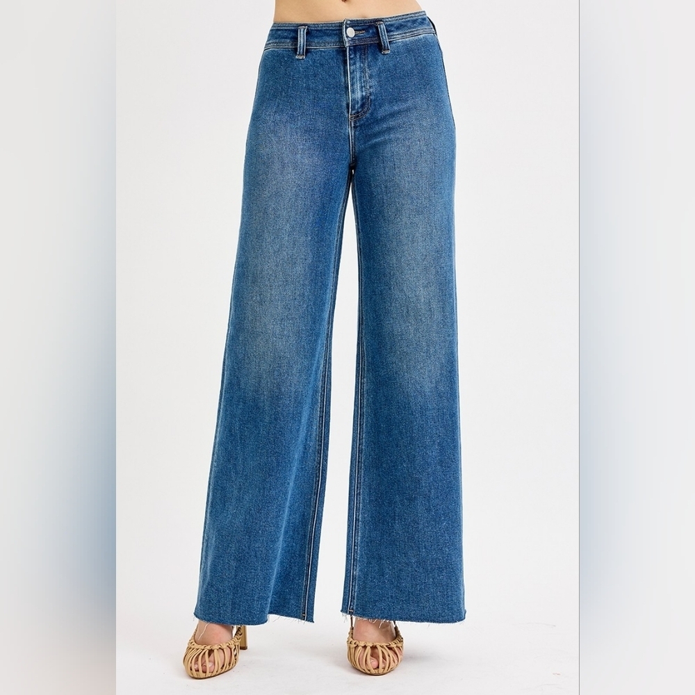 RISEN HR Dark Wash Classic Wide Leg Denim Jeans Stretch Palazzo Various NEW - Picture 6 of 11